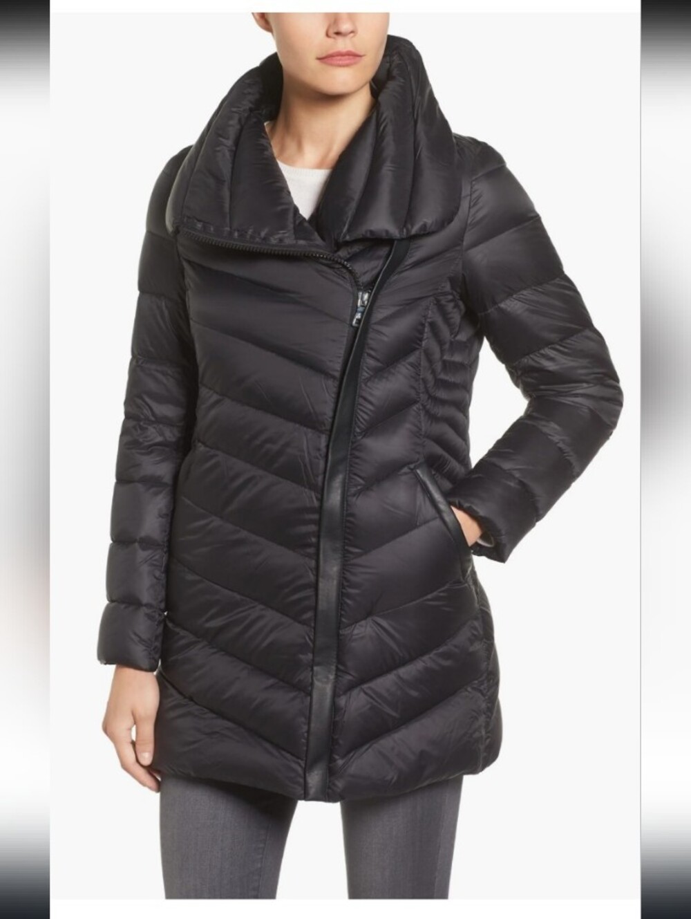 Sam Edelman Angular chevron quilted Down Puffer Jacket Women's Large In Black